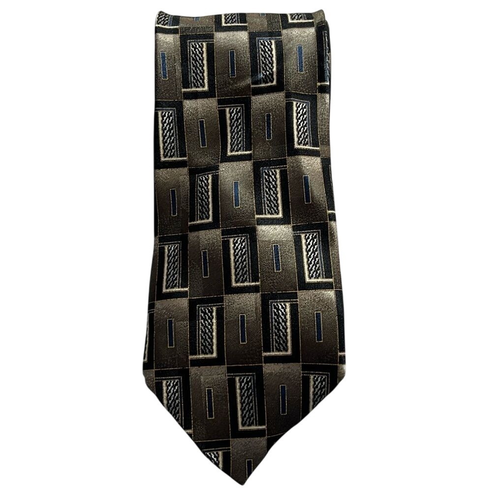 David Taylor Men's Tie Neckwear Black Tan Gold Made‎ in USA